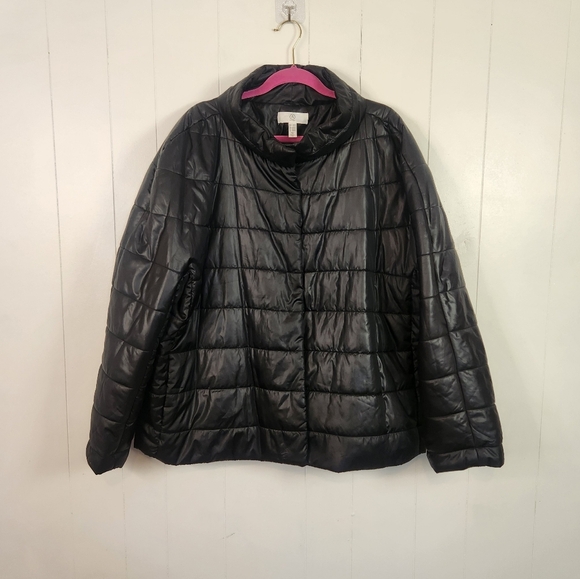Addition Elle Black Winter Puffer Puffy Coat Jacket Plus Size 3X Lightweight - Picture 1 of 7